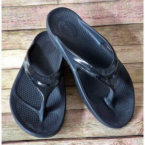 Oofos Oolala Sandals Womens 10 Black Comfort Recovery Slip On Thong Flip Flops